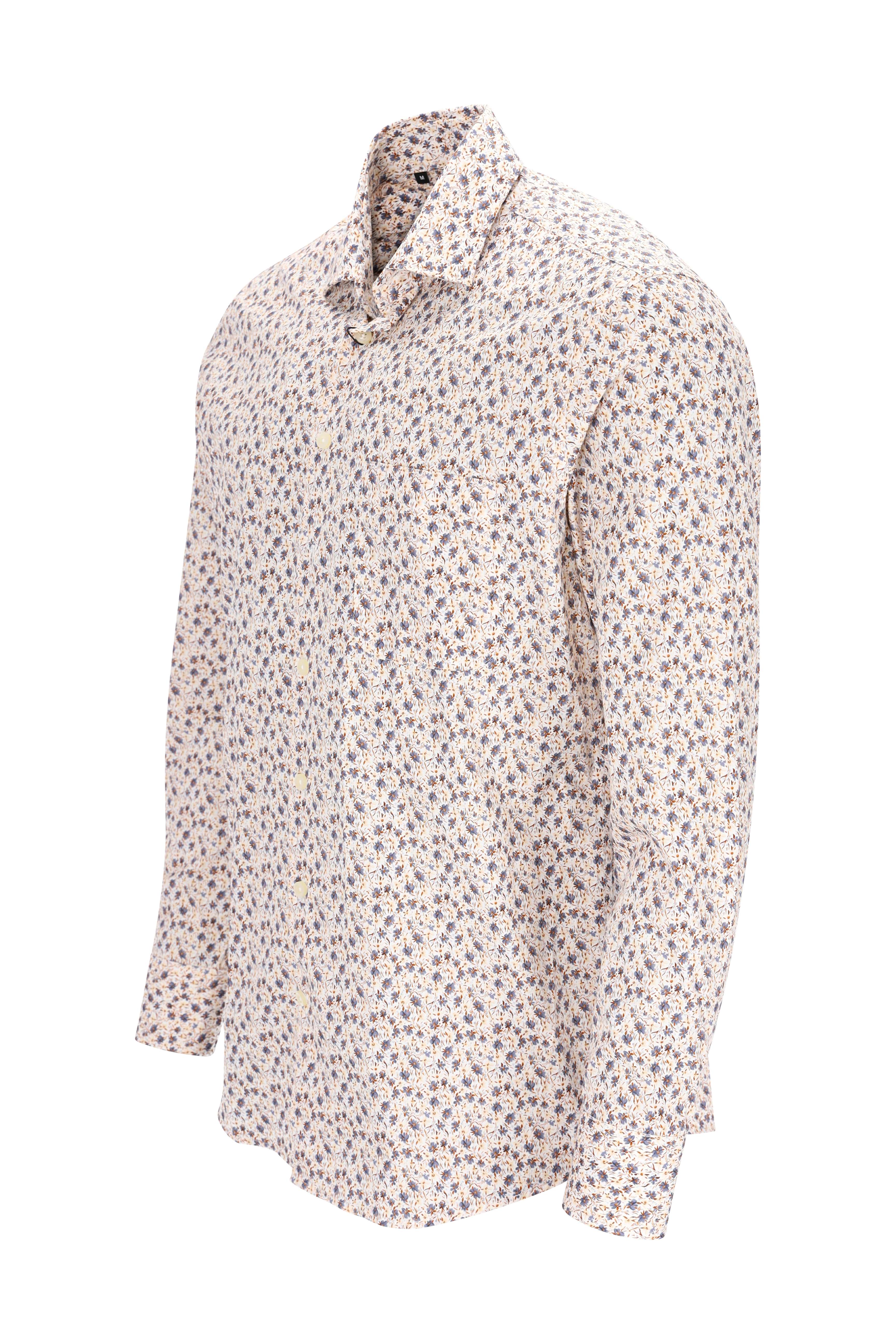 Popeline-hemd in hellen tönen mit dezentem floralen digitaldruck und feinem muster für eleganten look
