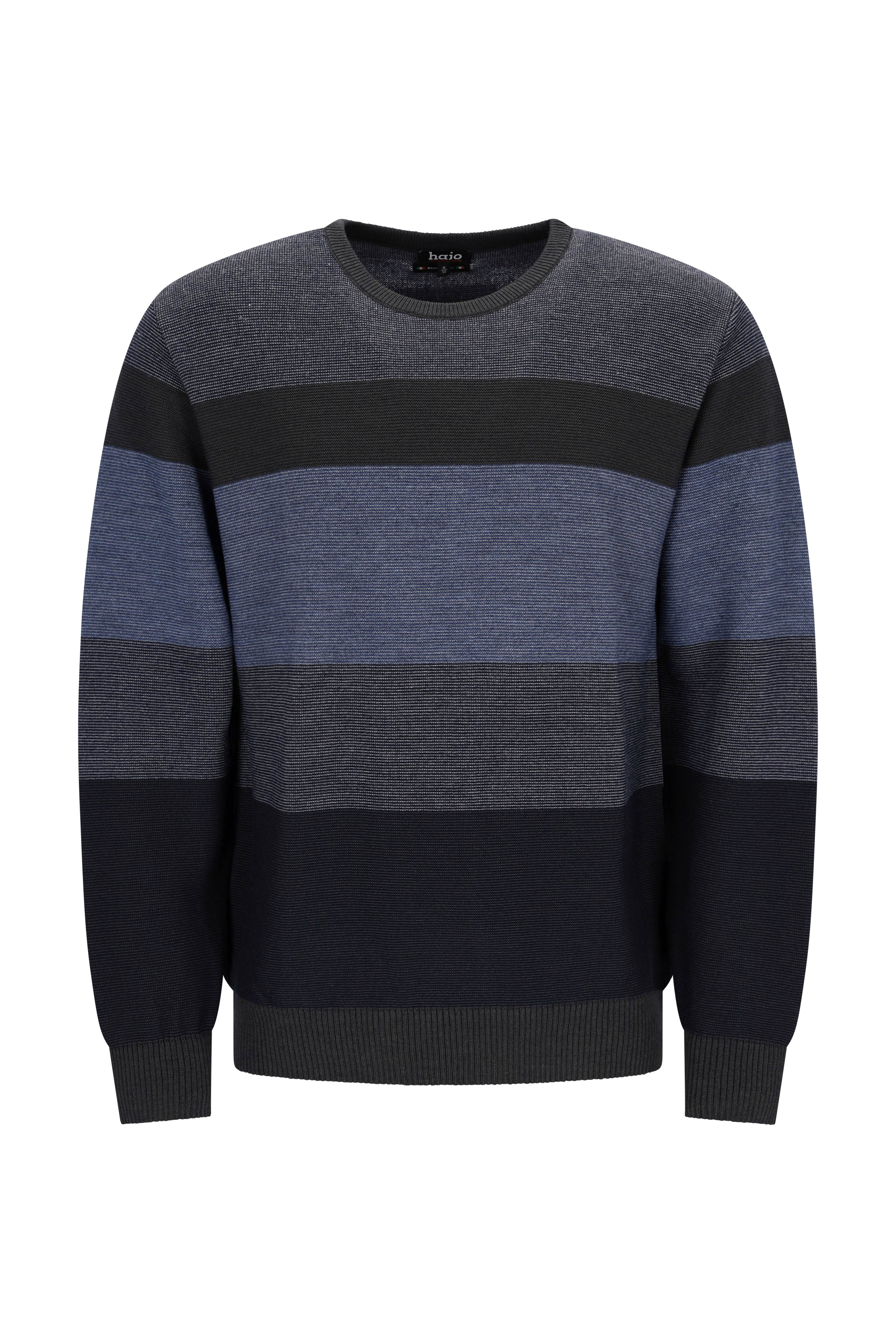 Hugo herren rundhalspullover mit zweiton streifen in navy und charcoal aus italienischer strickware