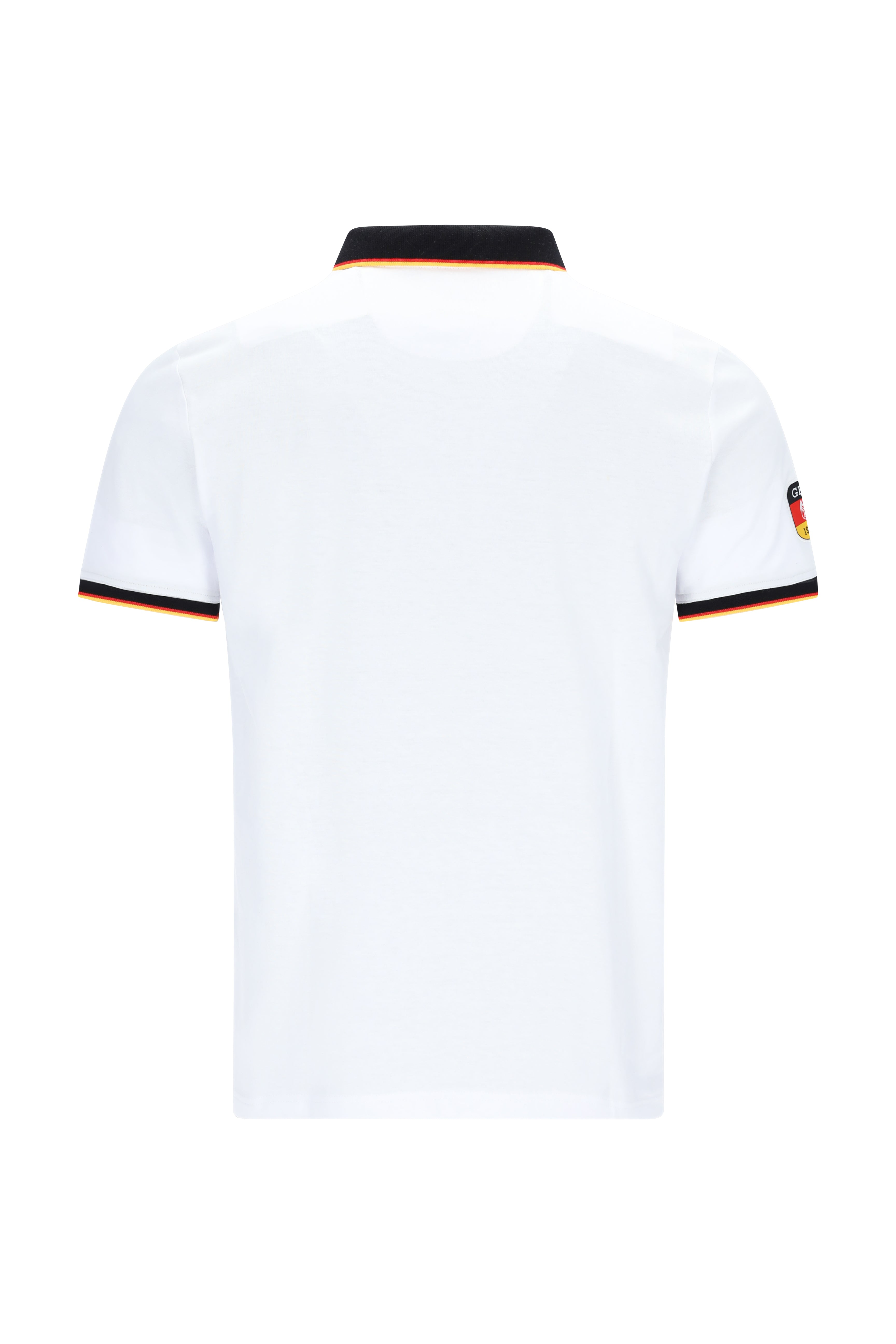 Hajo Fanshirt: weißes Poloshirt mit schwarz-orange Abnähern