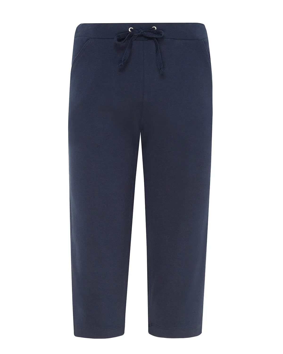 Marineblaue Hose mit Kordelzug in lockerer Passform und verkürzter Länge.