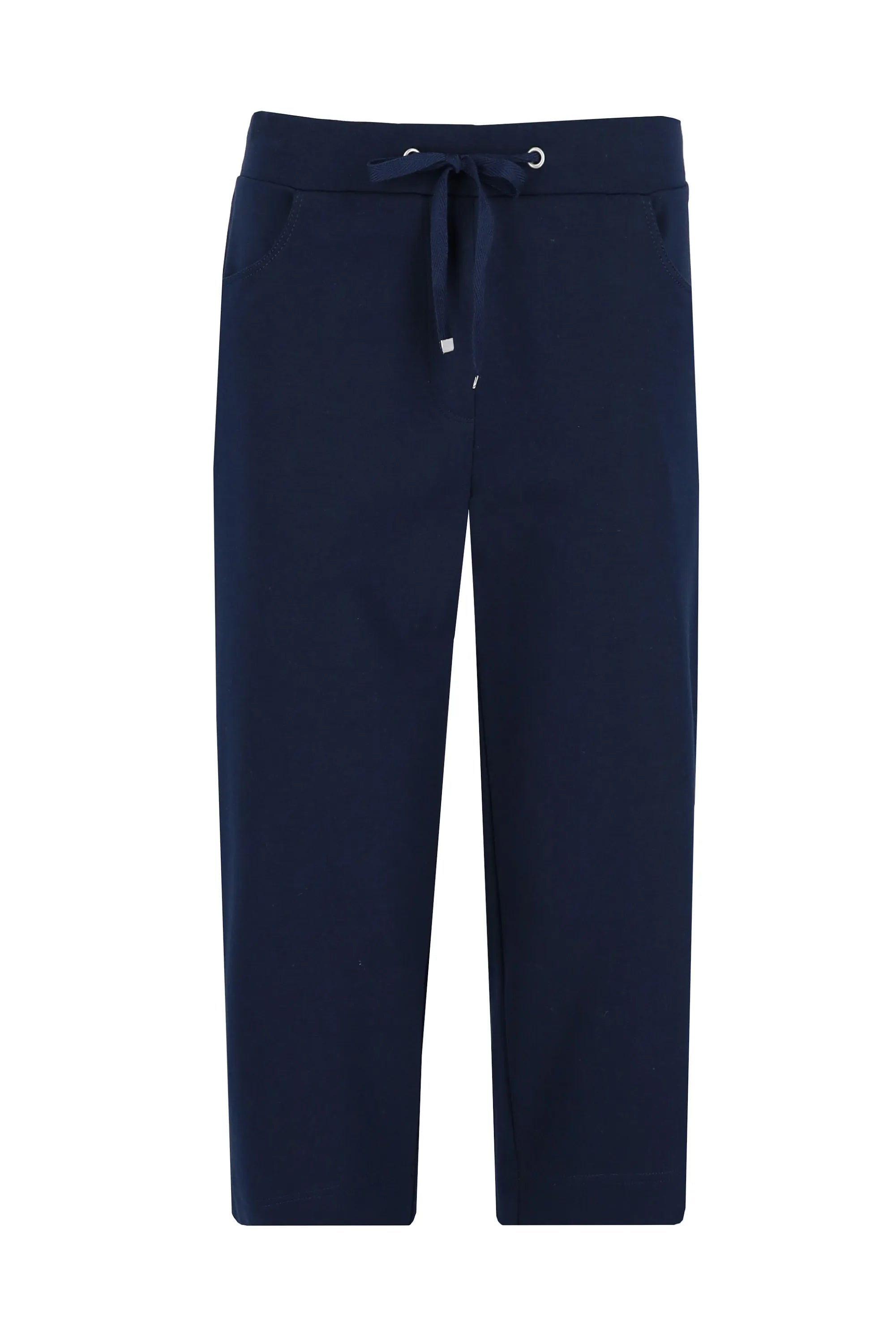 Marineblaue Hose mit Kordelzug, Seitentaschen und lockerer Passform.