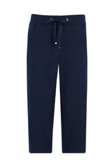 Marineblaue Hose mit Kordelzug, Seitentaschen und lockerer Passform.