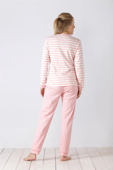 Rosa-weiß gestreiftes Damen-Pyjama-Set mit langen Ärmeln