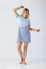 Damen Sleepshirt Klima Komfort Das Original in grün-blau gestreiftem Nachthemd