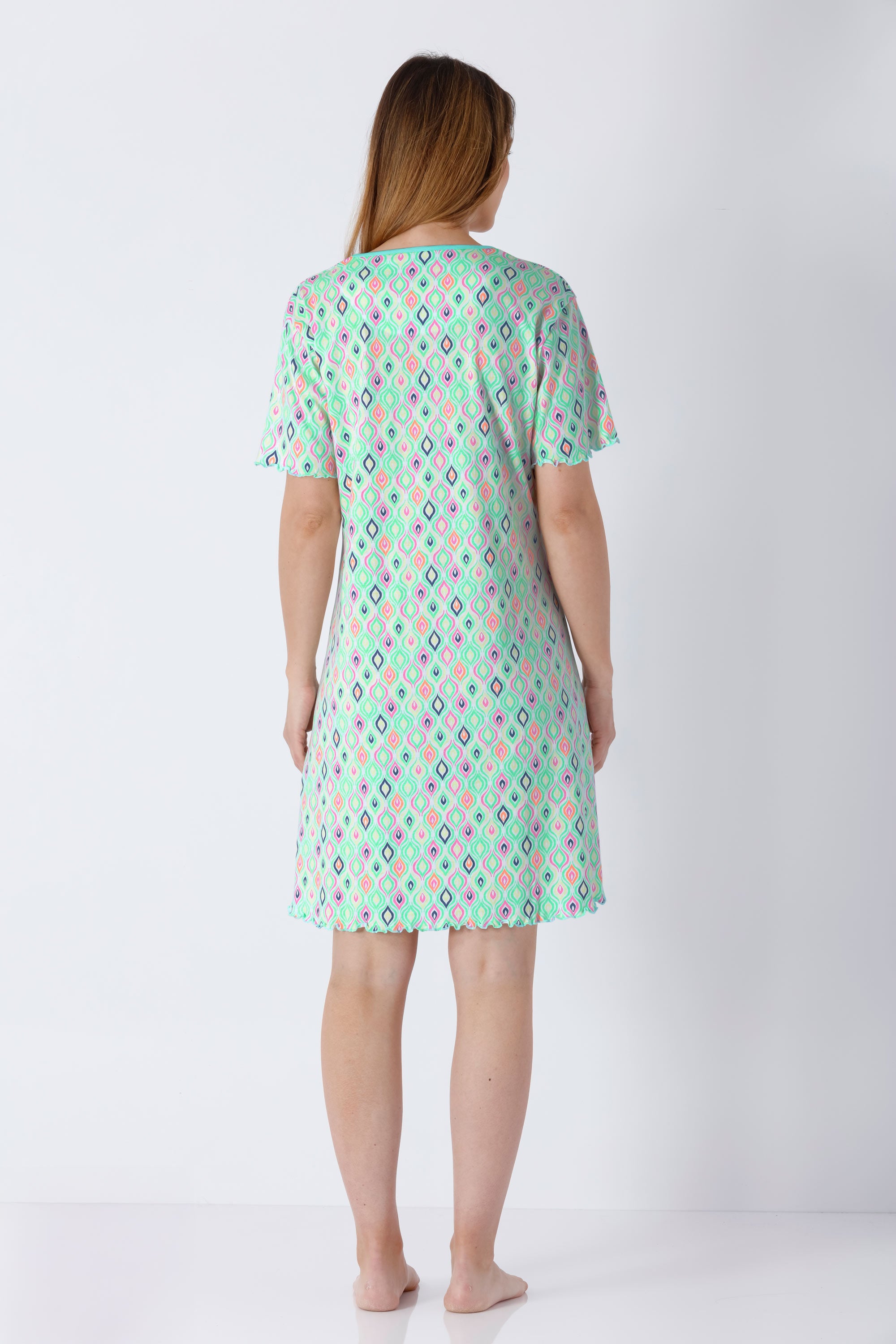 Damen Sleepshirt Premium Cotton in Minzgrün mit zartem Muster