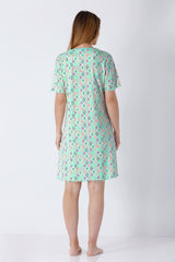 Damen Sleepshirt Premium Cotton in Minzgrün mit zartem Muster