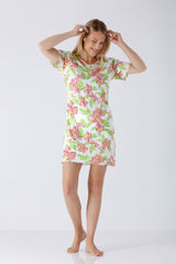 Damen Sleepshirt Premium Cotton/TENCEL™ Modal mit pinken Blüten