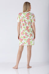 Damen Sleepshirt Premium Cotton/TENCEL™ Modal mit pink-grünen Blumen