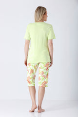 Damen Schlafanzug Capri Premium Cotton TENCEL Modal in Limettengrün