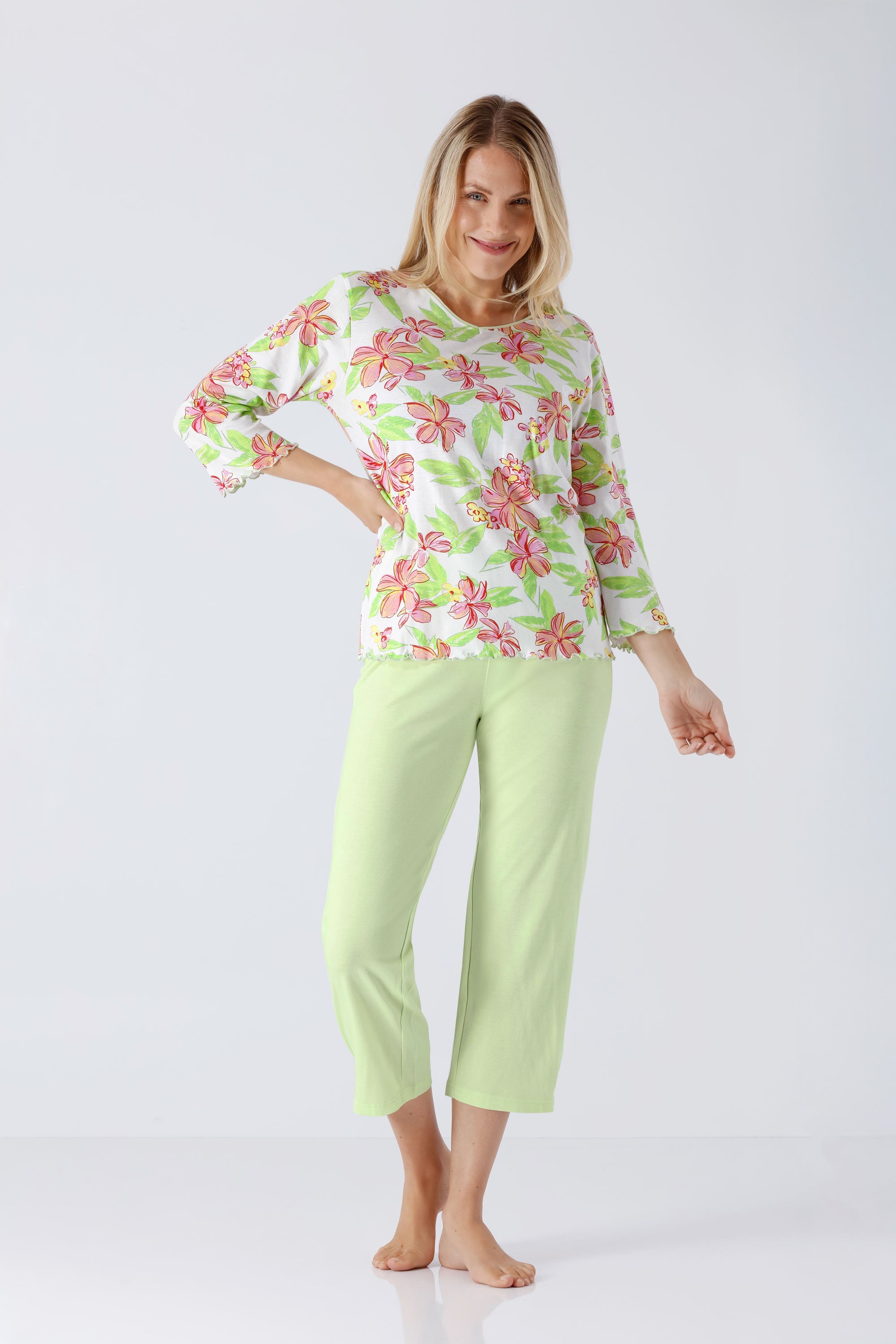 Damen Schlafanzug 7/8 Premium Cotton/TENCEL™ Modal mit floralen Mustern