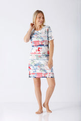 Damen Sleepshirt Premium Cotton TENCEL Modal mit Streifen und Blumenmuster