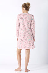 Damen sleepshirt 95 cm klima-light® in zartem rosa mit langärmeln und verspieltem kreismuster aus leichtem material