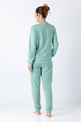 Damen schlafanzug mit bündchen aus weichem mintgrünem premium baumwoll-sweatsuit mit relaxed fit und rippbündchen