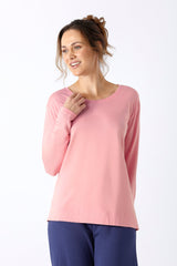 Damen shirt mio x mia aus premium cotton tencel modal in weichrosa mit langarm und lockerem sitz