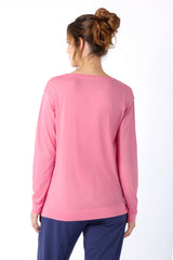 Soft rosa langarmshirt damen mio x mia aus premium baumwolle und tencel modal mit rundhalsausschnitt und gerippten bündchen