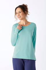 Damen shirt mio x mia premium cotton TENCEL modal in weichem mintgrün mit lockerem sitz und rundhalsausschnitt