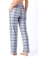 Damen hose mio x mia plaid schlaftstoffhose in pastellblau rosa und marine mit elastischem bund aus premium cotton tencel modal
