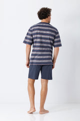 Nos herren schlafanzug shorty premium cotton navy graues gestreiftes kurzarmoberteil mit subtiler textur