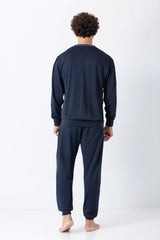 Navyblaues herren schlafanzug set mit langarm sweatshirt und joggerhose klima komfort das original