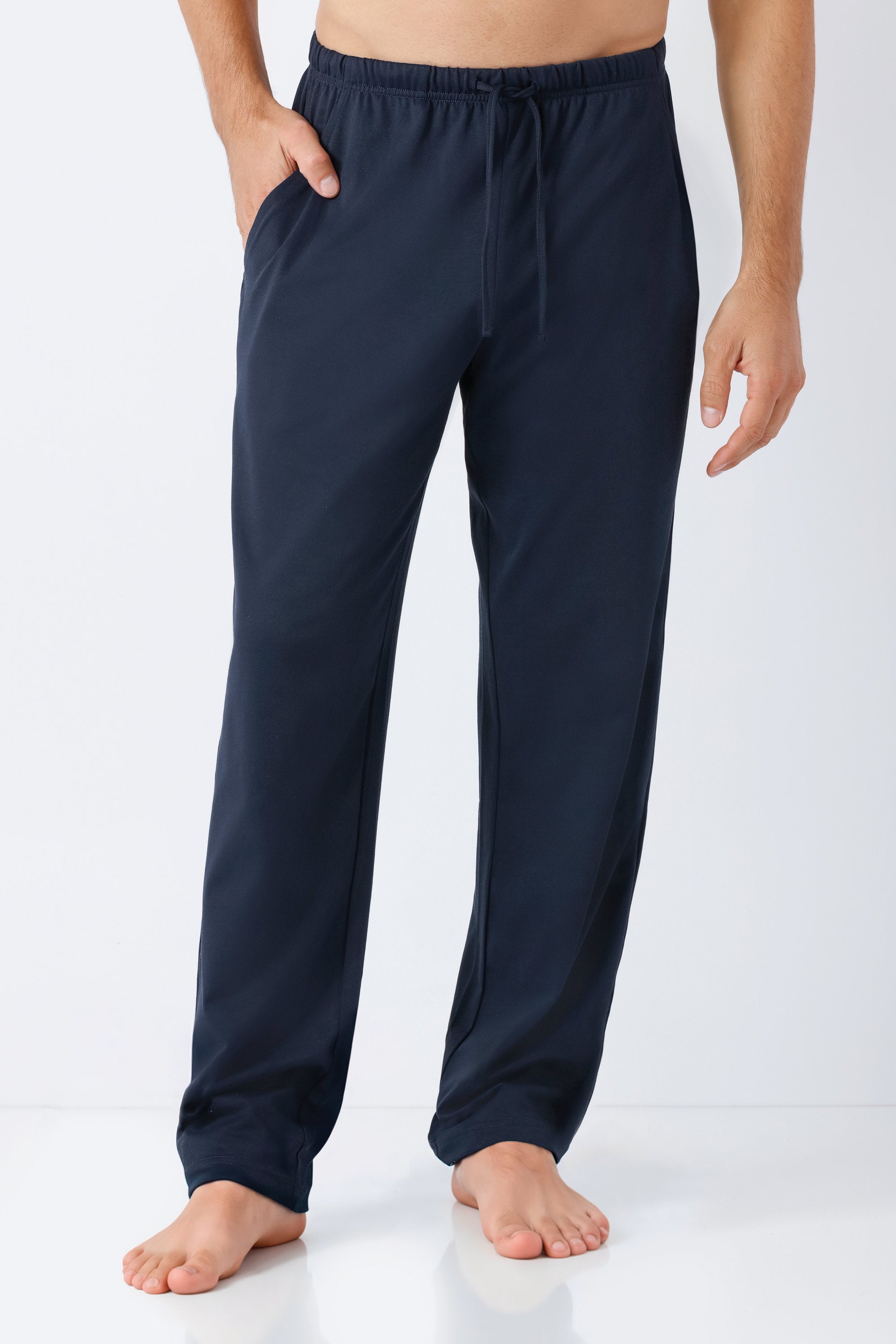 Dark navy blaue herren einzelhose aus weicher baumwolle mit elastischem bund und kordel von klima komfort das original