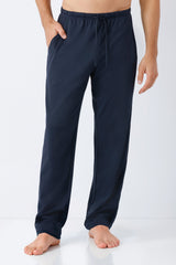 Dark navy blaue herren einzelhose aus weicher baumwolle mit elastischem bund und kordel von klima komfort das original
