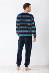 Gestreiftes Pyjama-Set für Männer mit langen Ärmeln