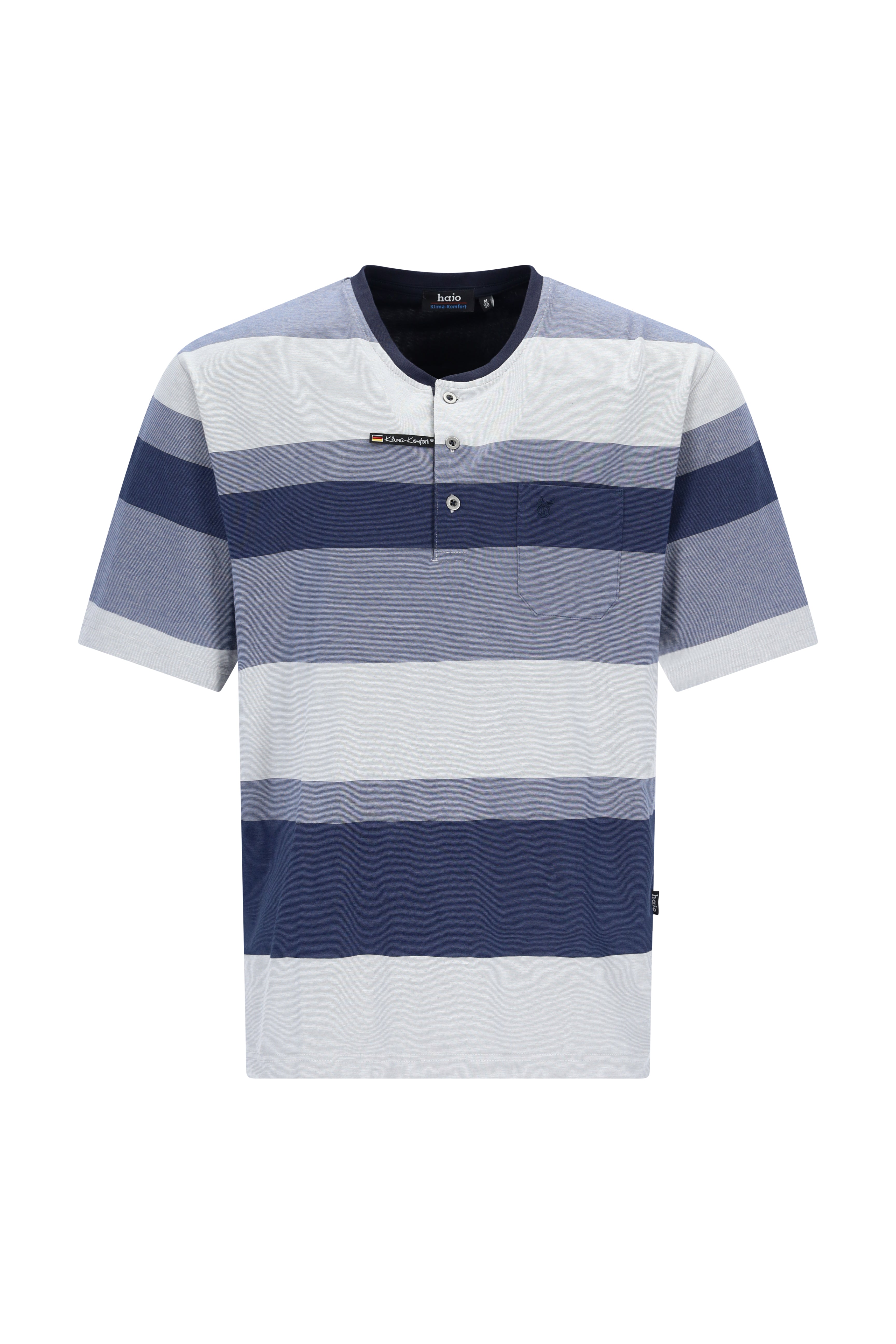 Herren Schlafanzug Shorty Klima Komfort Original: Marine-weiße Henley-Shortsleeves