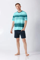 Mann in Klima Komfort® Herren Schlafanzug Shorty, teal-grüner Henley-Shorts