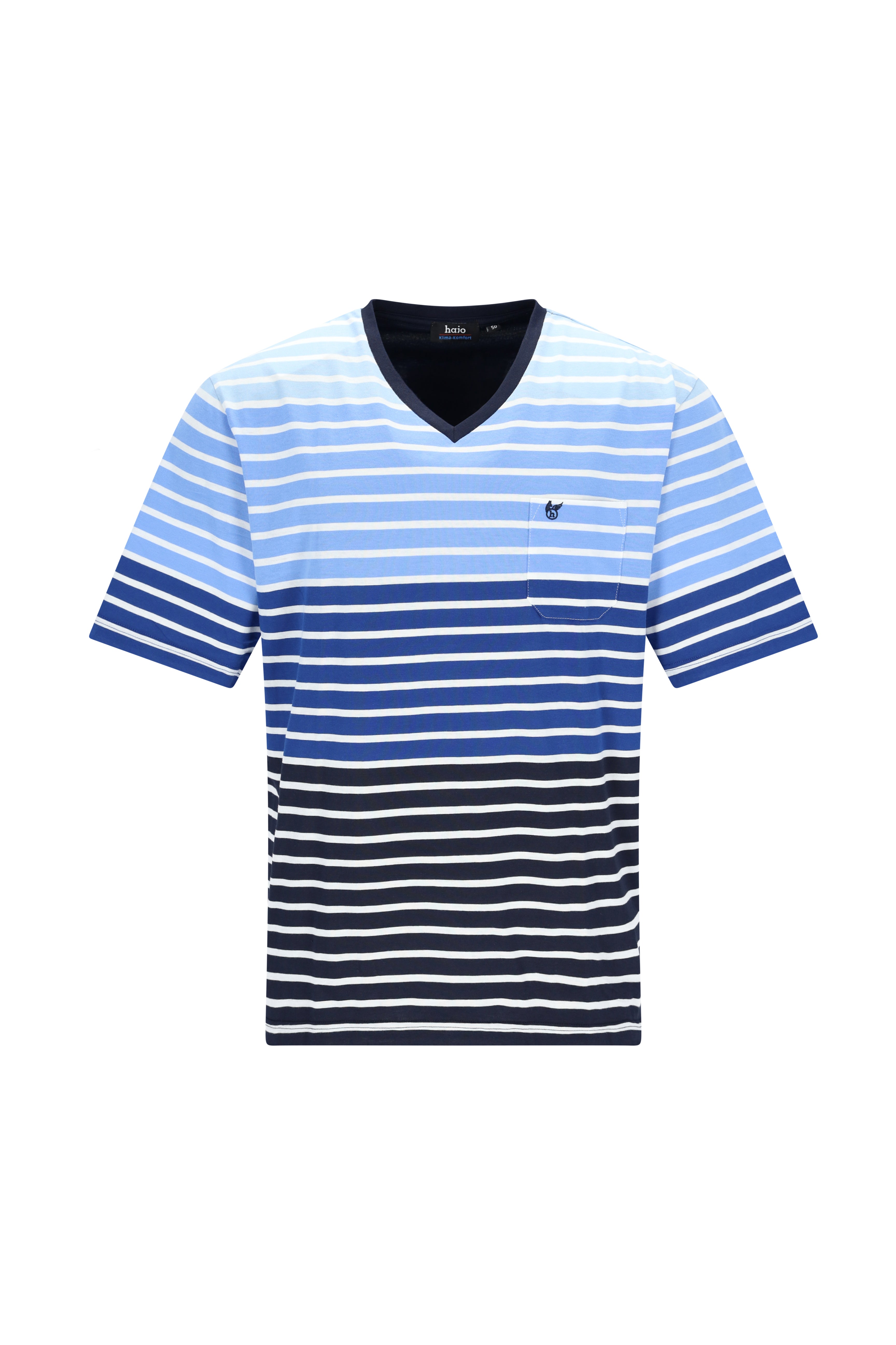 Blau-weiße gestreifte V-Neck Kurzarm-T-Shirt mit Brusttasche Klima Komfort