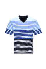 Blau-weiße gestreifte V-Neck Kurzarm-T-Shirt mit Brusttasche Klima Komfort