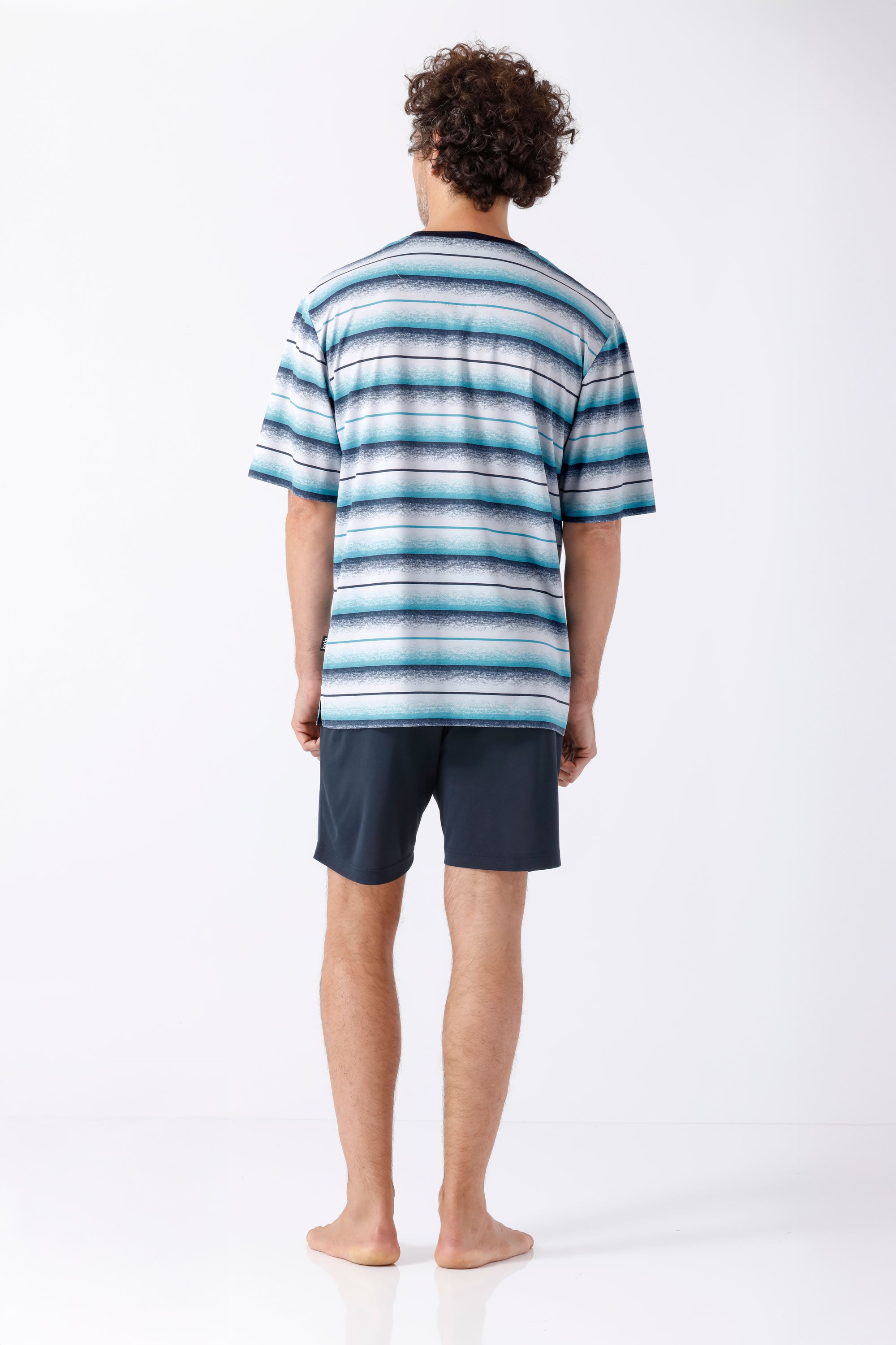 Mann in gestreiftem Kurzarm-T-Shirt Klima-Soft Herren Schlafanzug Shorty