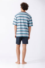 Mann in gestreiftem Kurzarm-T-Shirt Klima-Soft Herren Schlafanzug Shorty