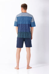 Herren Schlafanzug Shorty Klima-Light blau gestreift Gradient Shorty Top