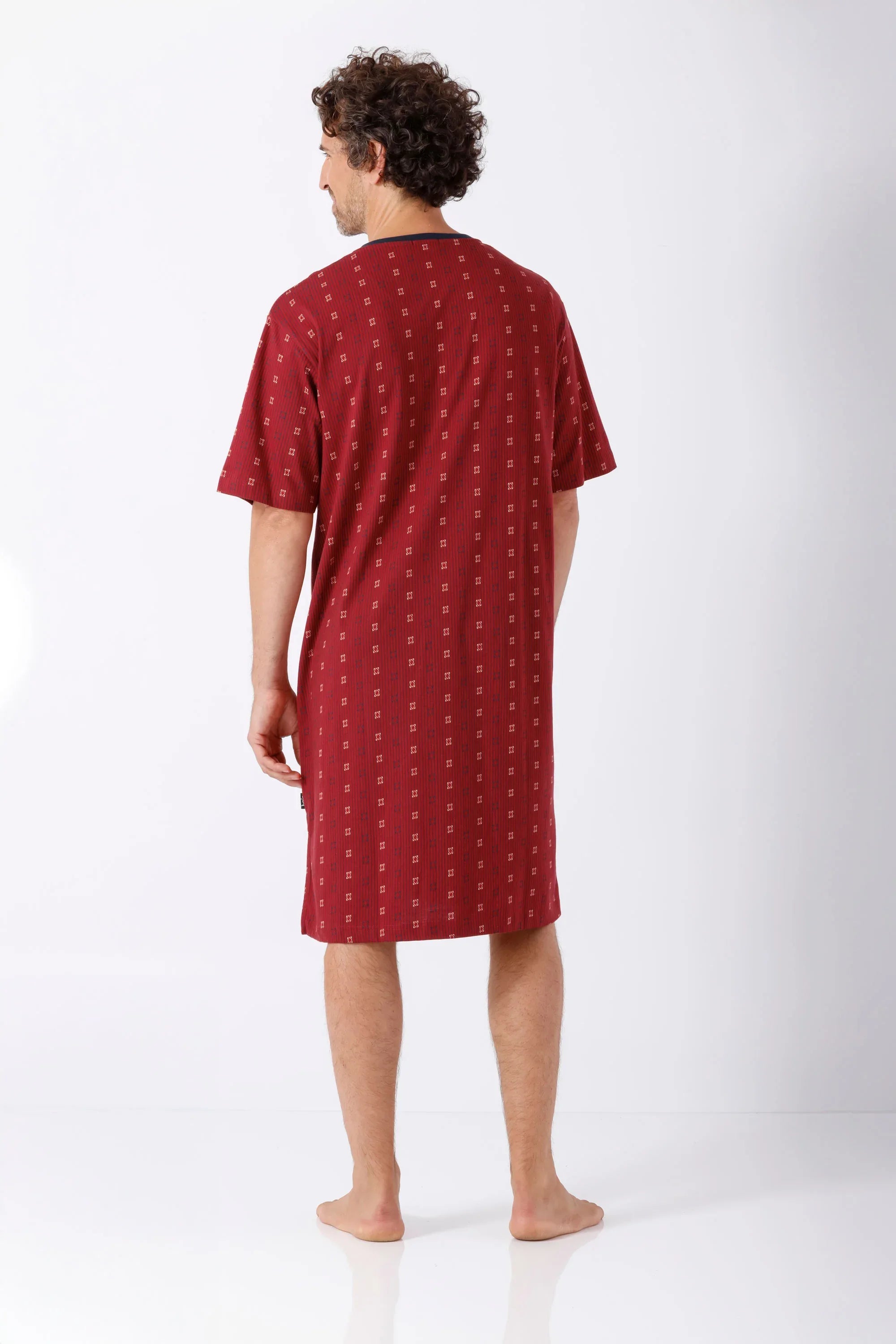 Rückseite Herren Nachthemd Klima-Light rot geometrisch kurzarm