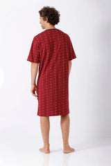 Rückseite Herren Nachthemd Klima-Light rot geometrisch kurzarm
