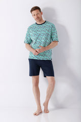 Mann in Klima-Light Herren Schlafanzug Shorty, teal-schwarzes Hemd, navy Shorts