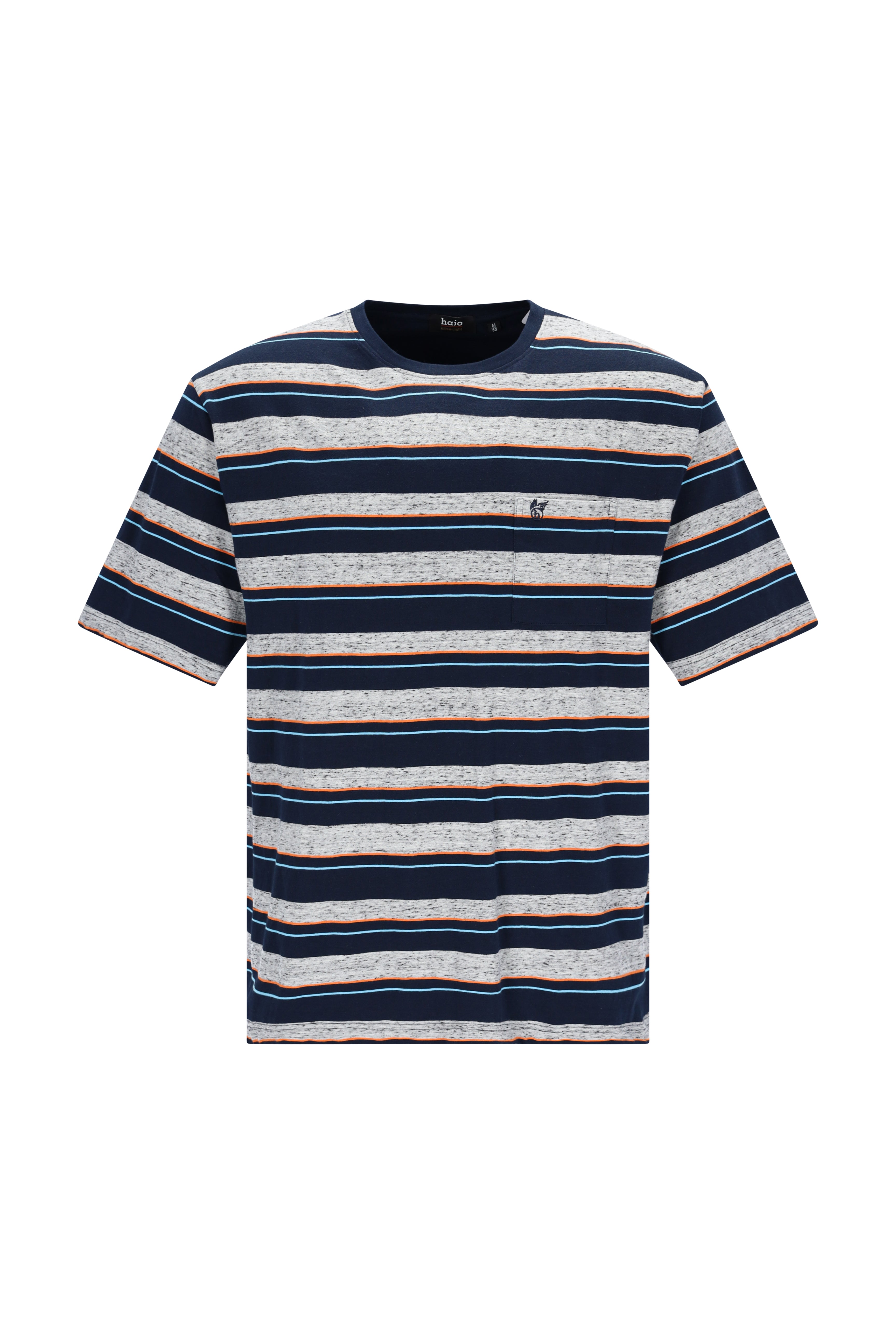 Navy-grauer gestreifter Kurzarm-Shirt mit Brusttasche Klima-Light®