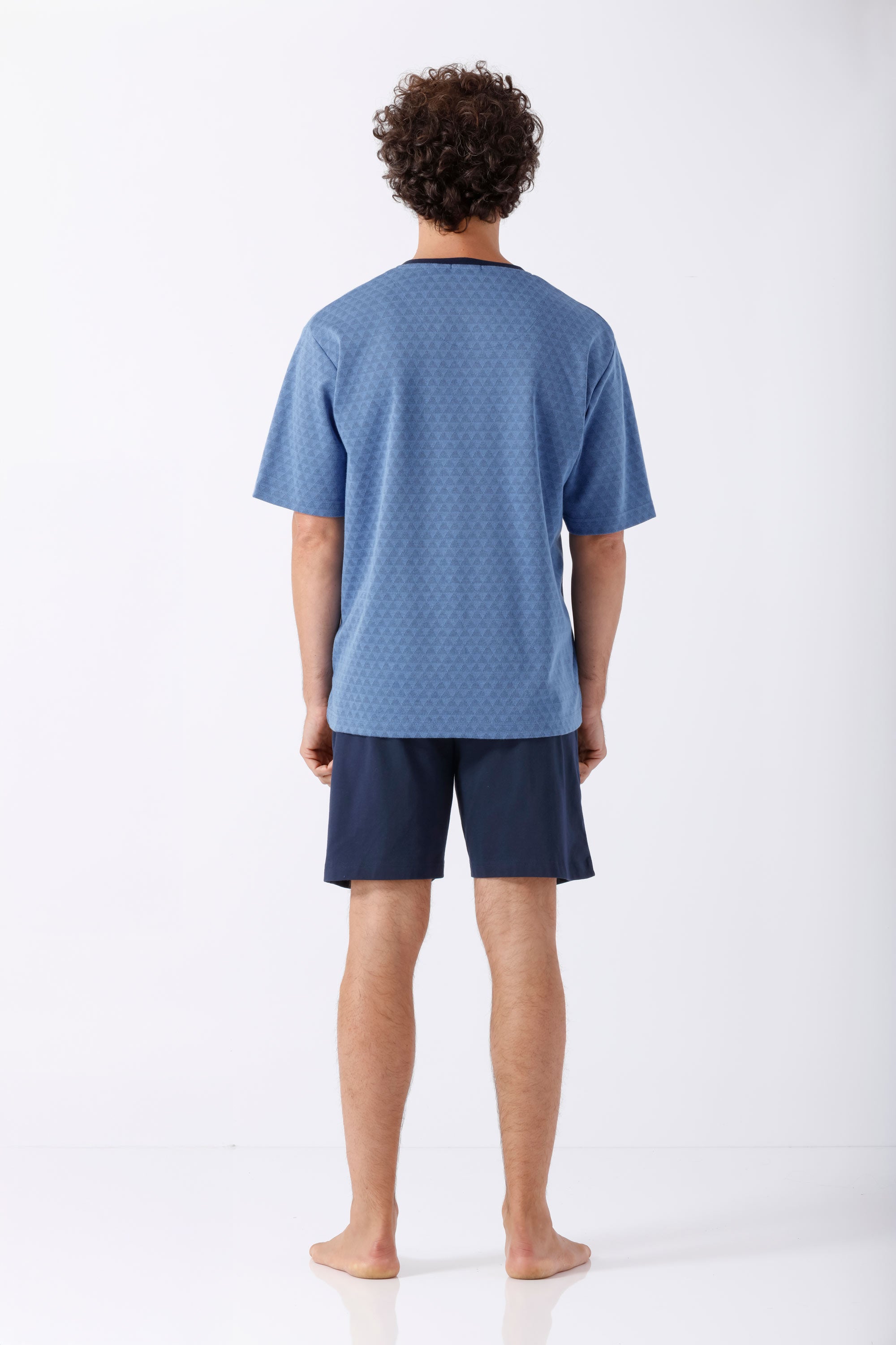 Herren Schlafanzug Shorty Klima-Light blaues kurzärmeliges Oberteil