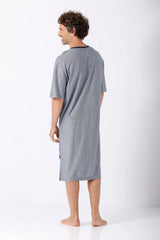 Herren Nachthemd Premium Cotton TENCEL Modal aus grauem texturiertem Stoff mit schwarzem Saum