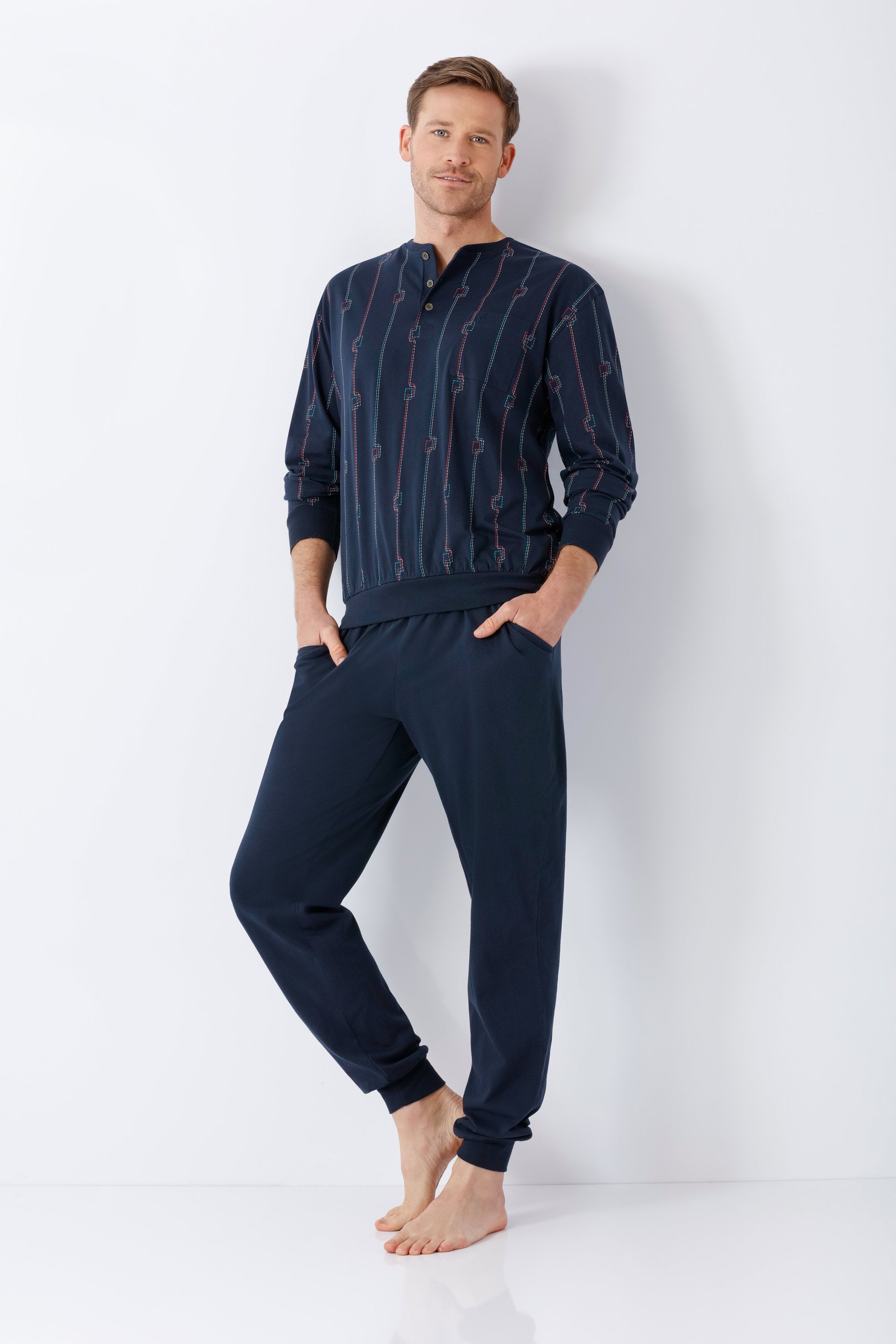 Herren Schlafanzug mit Bündchen Premium Cotton