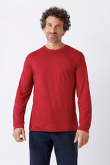 Rotes herren-shirt mio x mia mit langarm und brusttasche aus premium cotton und tencel modal
