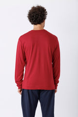 Herren langarmshirt mio x mia premium cotton tencel modal in solidem rot mit rundhalsausschnitt