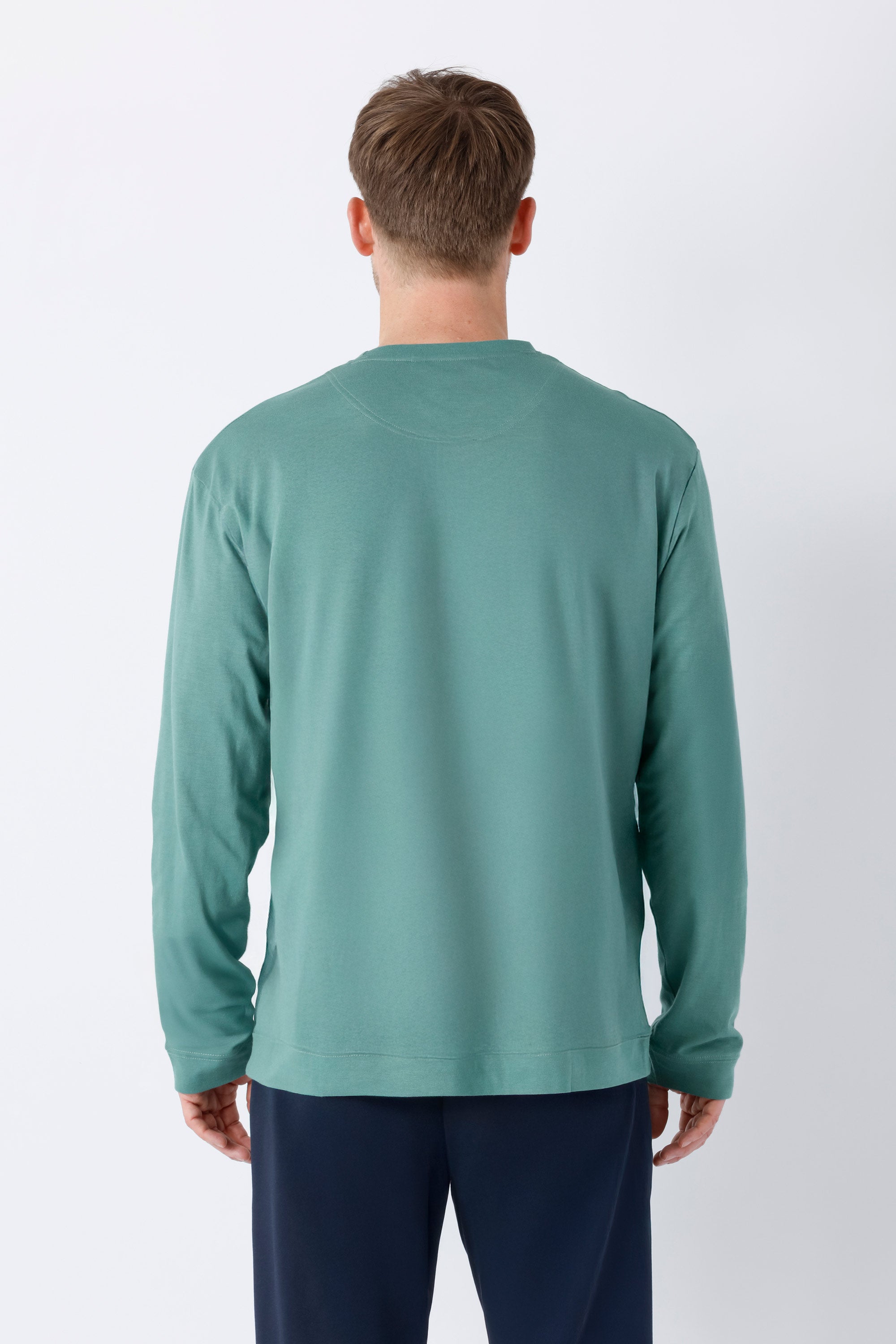 Herren shirt mio x mia premium cotton tencel modal teal langarmshirt mit weichem glattem stoff und dezenten nähten