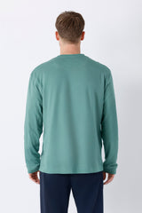 Herren shirt mio x mia premium cotton tencel modal teal langarmshirt mit weichem glattem stoff und dezenten nähten