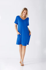 Damen La Vie en Rose Tunika: blaues Tunikakleid mit V-Ausschnitt