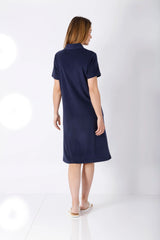 Damen La Vie en Rose Frottee navyblaues Kurzarm-Polokleid mit Kragen