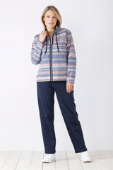 Gestreifte Fleecejacke mit Reißverschluss für Damen.