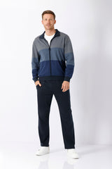 Herren Freizeitanzug Klima Komfort Original: Marine-grauer gestreifter Track-Jacket vorne