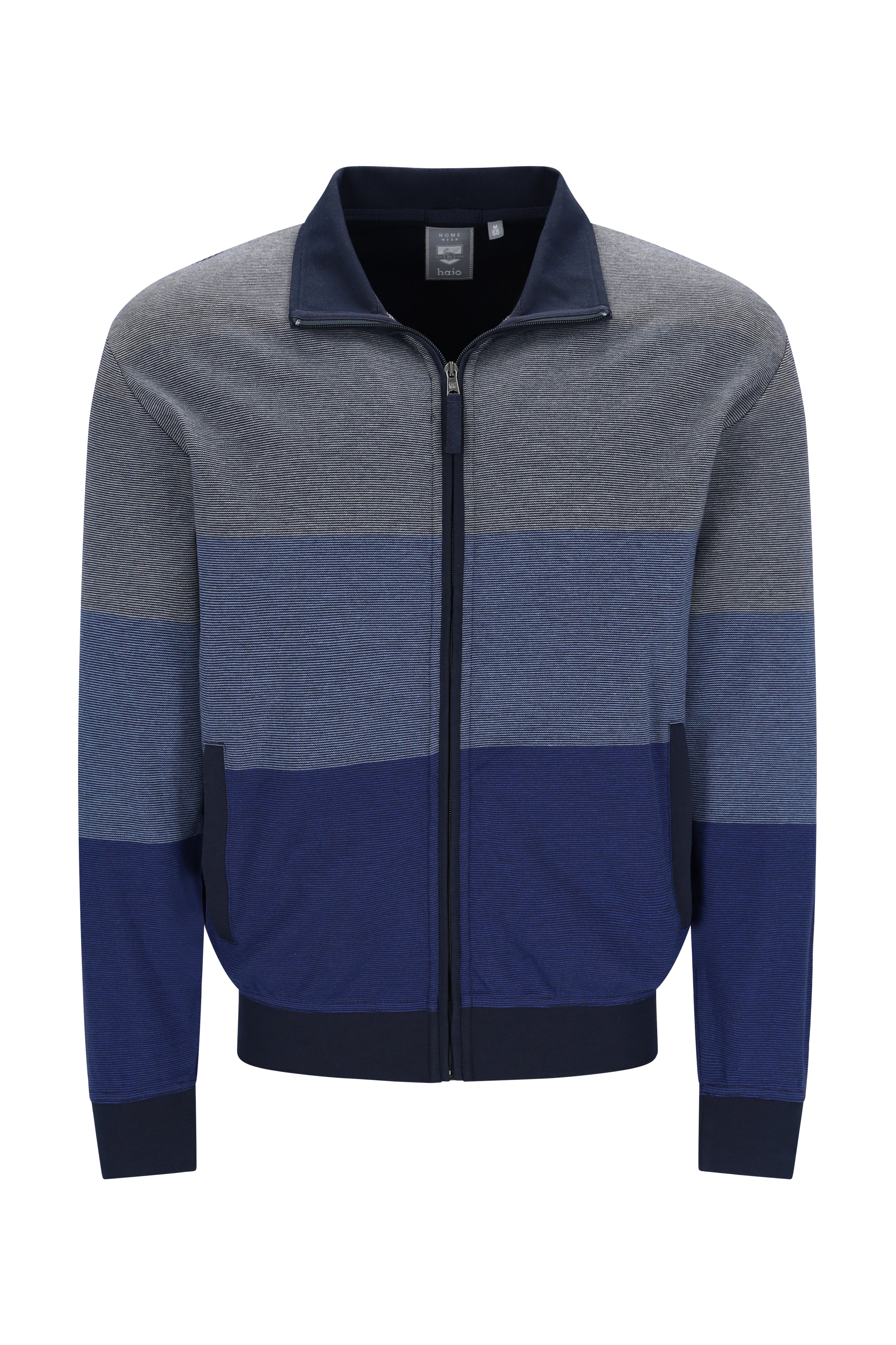 Herren Freizeitanzug Klima Komfort Original: blau-grauer gestreifter Reißverschlussjacke