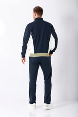 Herren Freizeitanzug in marineblau-weiß mit beigem Bund